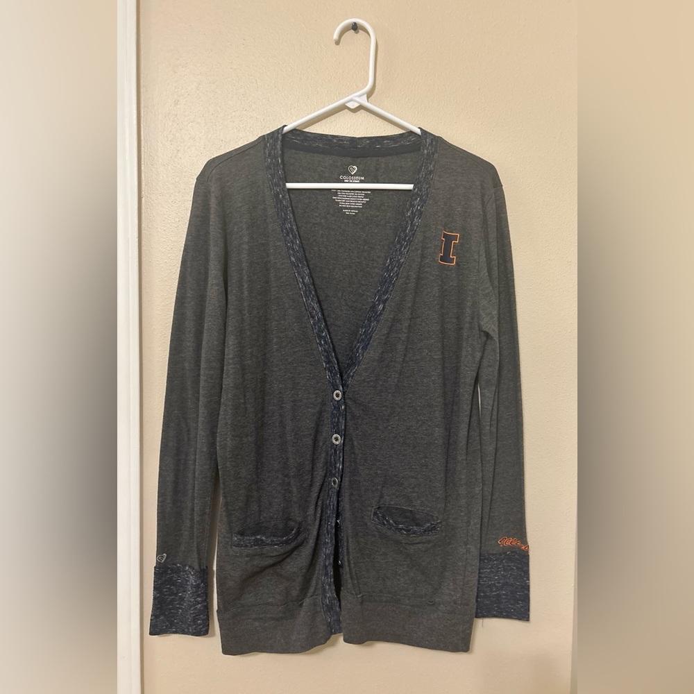 GENTLY USED Long Charcoal Gray Button Up Illini Sweater